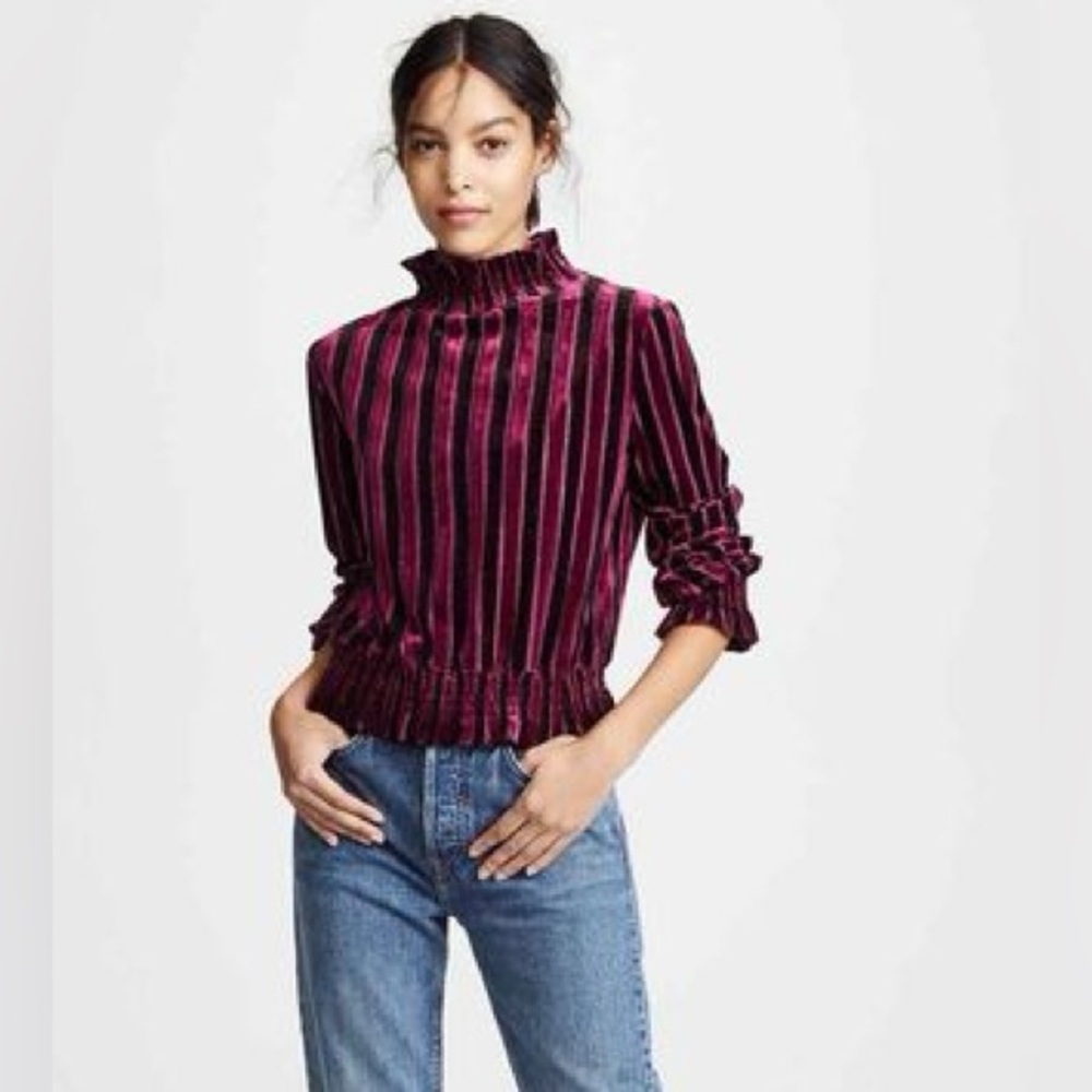 Moon River Red and Black Ribbed Mock Neck